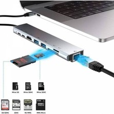 DarkSent 8 In 1 Ethernet Sd USB Type C Hub HDMI Girişli Macbook Çevirici