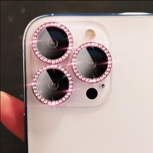 Binano Apple iPhone 11 Pro/11 Pro Max/12 Pro Taşlı Pembe Kamera Koruyucu