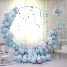 Tatlı Günler 90 Adet Mavi Makaron Gümüş Krom Konfetili Balon Zincir Seti