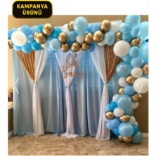 Tatlı Günler 100 Adet Metalik Balon ve Balon Zinciri (Krom Altın, Beyaz, Mavi Karışık) Konsept Balon Seti