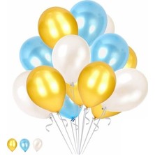Tatlı Günler Happy Land 10 Gold 10 Açık Mavi 10 Beyaz Konsept Balonlar Metalik Parlak 30-35 cm