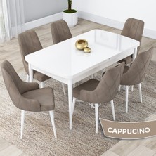 Canisa Concept Kar Serisi 80 x 132 cm Açılabilir Mdf Mutfak Masa Takımı Beyaz Masa 6 Sandalye