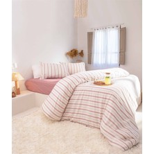 Koza Home Viento Nevresim Takımı Pamuk Polyester Bordo Kahve Çizgili Çift Kişilik 9522A