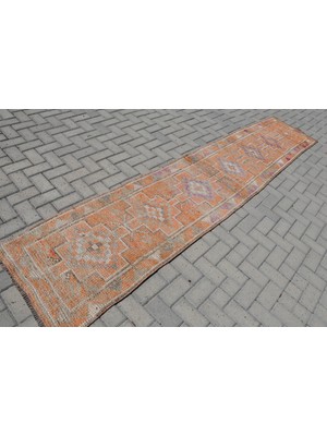 Türk Halısı, Eskitme Halı, Halı, 98X358 cm Turuncu Halı, Bahçe Merdiven Halı, Organik Mutfak Halı,