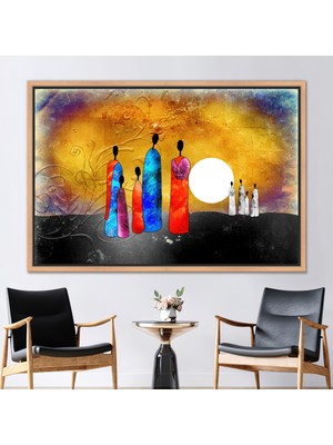 Kayra Export 1 Parça Naturel Çerçeveli Kanvas Tablo, Afrika Aile Resmi, Afrika Sanat Eseri,