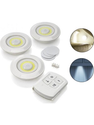Microcase Uzaktan Kumandalı 3 Lü Spot LED Lamba Kablosuz Pilli Işıldak Dolap Işığı Mutfak Rafı Işığı - AL3100
