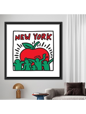 Kayra Export 1 Parça Siyah Çerçeveli Kanvas Tablo, Keith Haring New York, Grafiti Sanat Eseri, New York Kanvas Sa