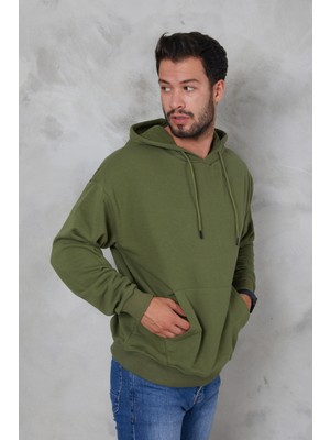 2D2B  Erkek Oversize Kapüşonlu Kanguru Cepli Ribanalı Uzun Kollu Basic Sweatshirt