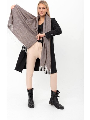 Saria Moda Yumuşak Dokulu Püsküllü Kalın Omuz Şalı