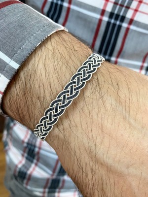 Kazzaze Gümüş Kazaziye Siyah Beyaz Detaylı Unisex Dört Sıralı Örme Bileklik