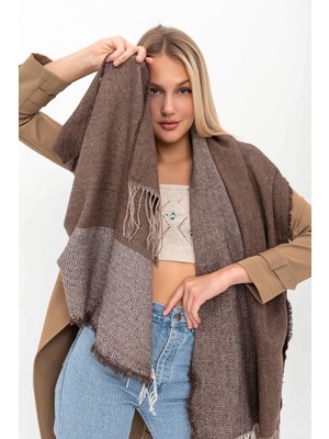 Saria Moda Yumuşak Dokulu Balık Sırtı Desen Kalın Omuz Şalı