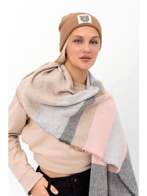 Saria Moda Yumuşak Dokulu Karma Çizgili Kalın Omuz Şalı