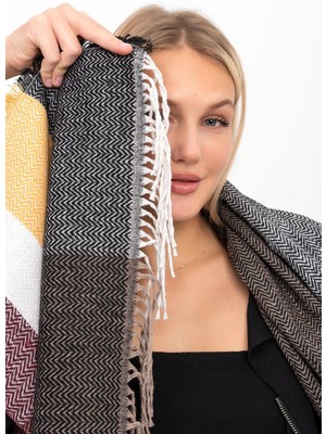 Saria Moda Yumuşak Dokulu Balık Sırtı Desenli Kalın Omuz Şalı