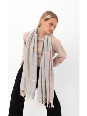 Saria Moda Yumuşak Dokulu Kareçizgili Kalın Omuz Şalı