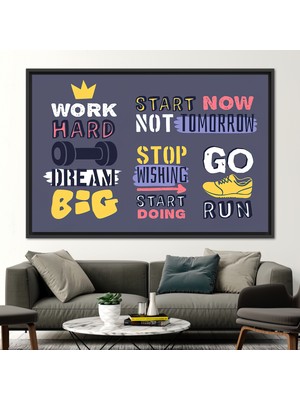 Kayra Export 1 Parça Siyah Çerçeveli Kanvas Tablo, Cok Calis Buyuk Hayal Et, Ilham Verici Duvar Dekoru,