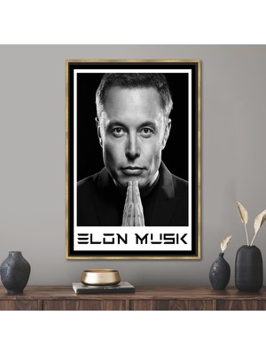 Kayra Export 1 Parça Gold Çerçeveli Kanvas Tablo, Elon Musk, Ünlü Baskılı, Elon Musk Kanvas Sanatı, Ünlü Kanvas B