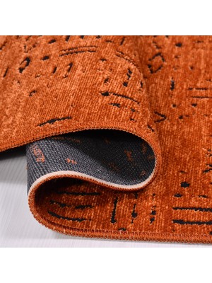 Çam Halı Crea Decolux Vena 8010 Kiremit Özel Kaymaz Tabanlı Pamuk Dokuma Kilim