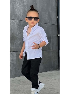 Mnk Baby Tarz Erkek Çocuk Apoletli Gömlek Takım MNK0422 Özel Olayda Kullanıma Uygun