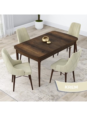 Canisa Concept Kar Serisi 80 x 132 cm Açılabilir Mdf Mutfak Masa Takımı Barok Ahşap Desen Masa 4 Sandalye