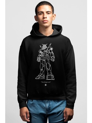 Rock&Roll Robotic Siyah Kapüşonlu Ön ve Arka Baskılı Erkek Sweatshirt