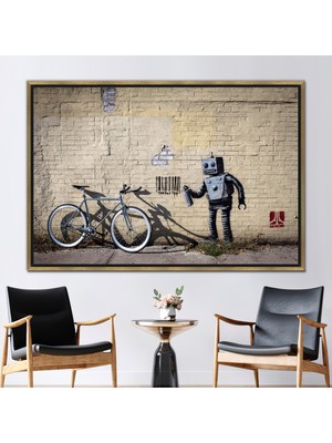 Kayra Export 1 Parça Gold Çerçeveli Kanvas Tablo, Graffiti Duvar Dekoru, Barkod Robot Hediye Kanvas,