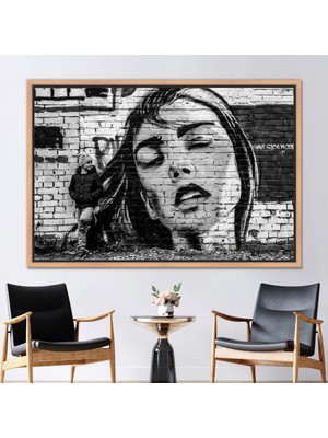 Kayra Export 1 Parça Naturel Çerçeveli Kanvas Tablo, Kız Grafiti Kanvas Sanatı, Kadın Portre Kanvas Poster,