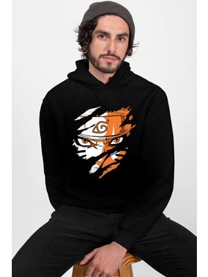 Rock&Roll Sert Naruto Siyah Kapüşonlu Erkek Sweatshirt