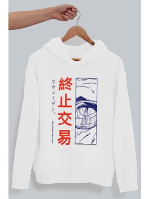 Rock&Roll Tek Göz Beyaz Kapüşonlu Erkek Sweatshirt