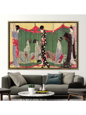 Kayra Export 1 Parça Gold Çerçeveli Kanvas Tablo, Utamaro Kitagawa Sanat Eseri, Utamaro Kitagawa Sanat Eseri,