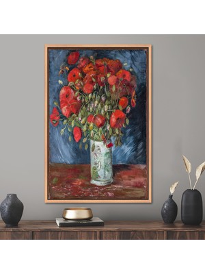 Kayra Export 1 Parça Naturel Çerçeveli Kanvas Tablo, Van Gogh Poppies Resim, Yağlı Boya Baskısı,