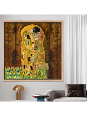 Kayra Export 1 Parça Naturel Çerçeveli Kanvas Tablo, Gustav Klimt Duvar Dekoru, Oil Kanvas Poster,