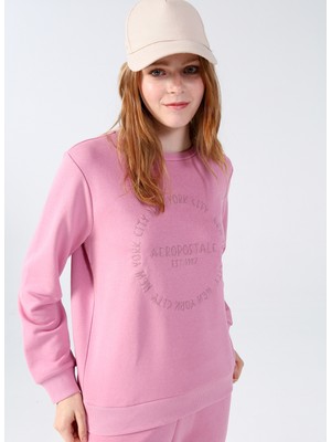 Aeropostale Bisiklet Yaka Nakışlı Pembe Kadın Sweatshirt K-Super