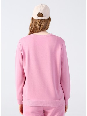 Aeropostale Bisiklet Yaka Nakışlı Pembe Kadın Sweatshirt K-Super