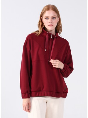 Aeropostale Fermuarlı Yaka Düz Bordo Kadın Sweatshirt Y-Chrıstına