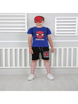Bebekcee Erkek Çocuk Mavi Spiderman Çantalı Maskeli Dörtlü Takım