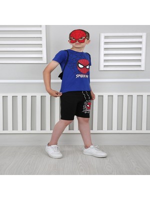 Bebekcee Erkek Çocuk Mavi Spiderman Çantalı Maskeli Dörtlü Takım