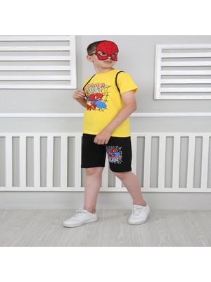Bebekcee Erkek Çocuk Sarı Spiderman Çantalı Maskeli Dörtlü Takım