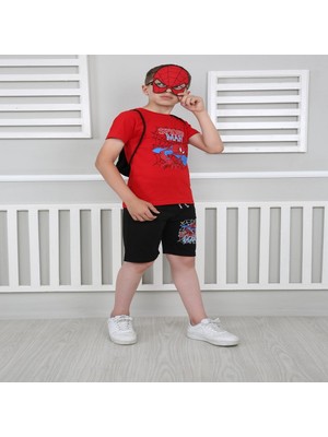 Bebekcee Erkek Çocuk Kırmızı Spiderman Çantalı Maskeli Dörtlü Takım