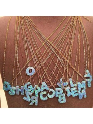 Gumush Gümüş Opal Harf Bayan Kolye