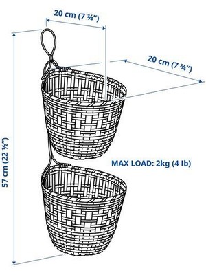 IKEA 2'li Set Bambu Sepet Asılabilir Düzenleyici Meridyendukkan 20X57X20 cm Natürel Sepet-Kutu