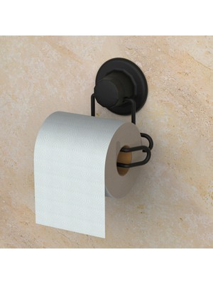 Ahlez Vega Mat Siyah Vakumlu Yapışkanlı Destekli Tuvalet Kağıtlığı
