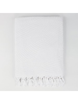 Missi Ekru Yaprak Jakarlı Pamuk Plaj Havlusu