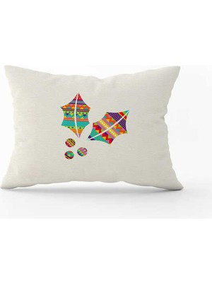 Krem Çok Renkli Yılbaşı Temalı Dijital Baskılı Kırlent Kılıfı CGH829-3550 Çift Tarafı Baskılı