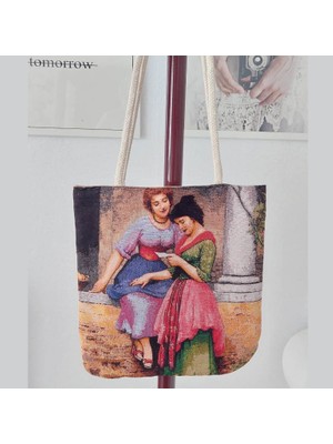 Körfez Kırlent Tablo Desen Goblen Dokuma Kumaş Heybe Çanta