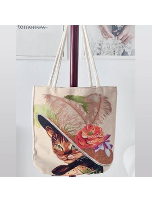 Körfez Kırlent Kedili Desen Goblen Dokuma Kumaş Heybe Çanta