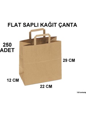 1001 Ambalaj KRAFT KAĞIT ÇANTA 22X12X29 CM KRAFT RENK FLAT SAPLI 80 GRAM (1 KOLİ 250 ADET)
