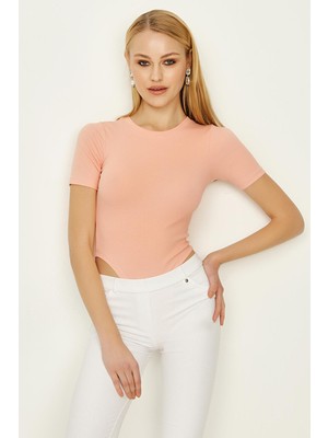 Select Moda Kadın Kısa Kollu Kaşkorse Alttan Çıtçıtlı Body