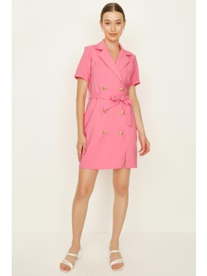 Kadın Düğme Detaylı Kuşaklı Ceket Elbise