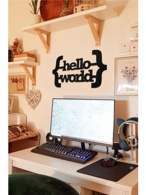 Ahwall Hello World Yazılı Dekoratif Ahşap Tablo