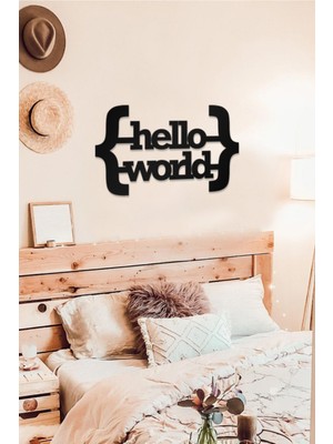 Ahwall Hello World Yazılı Dekoratif Ahşap Tablo